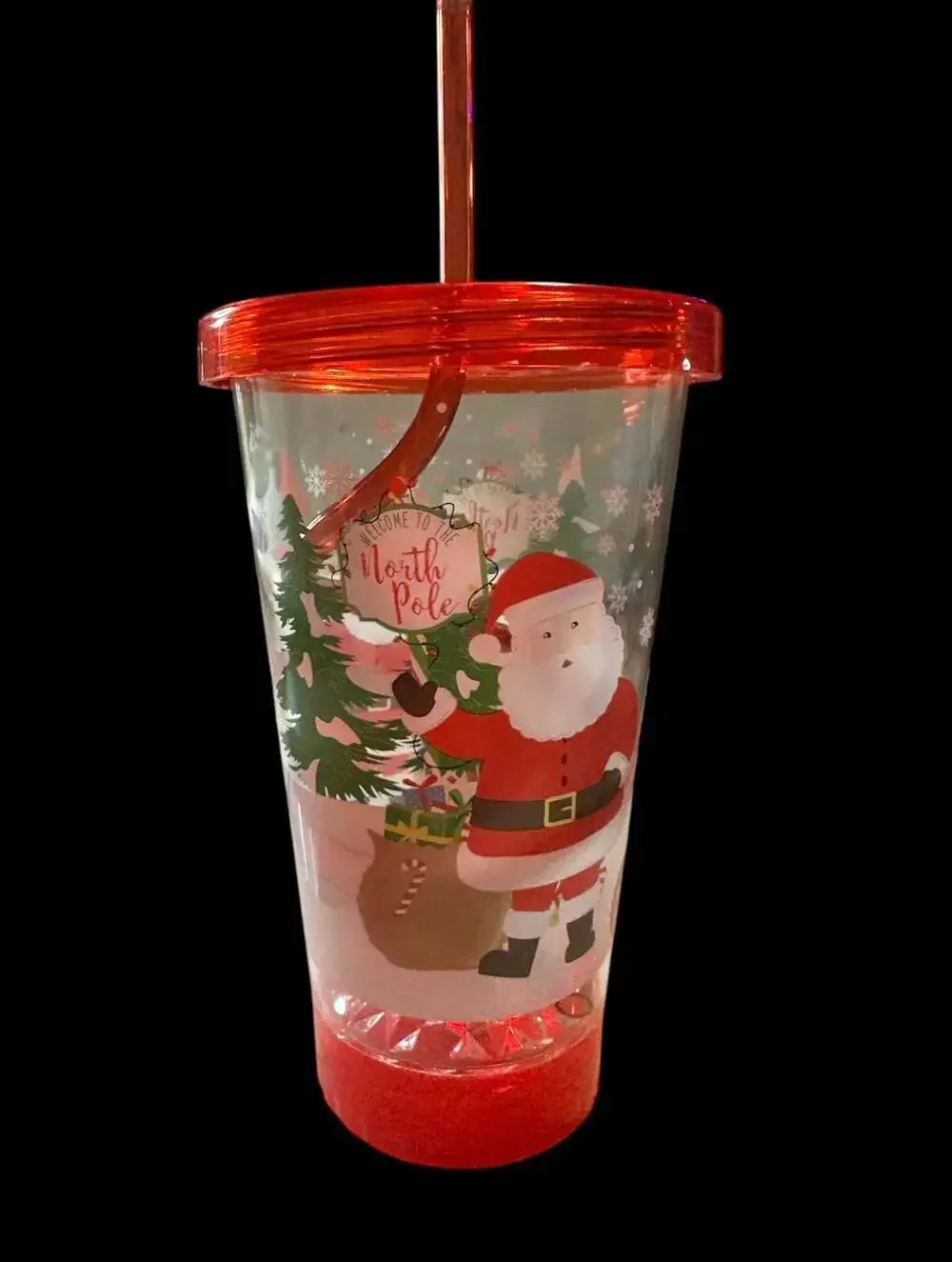 Christmas Santa Light Up Plastic Tumbler 19oz with Curly Straw